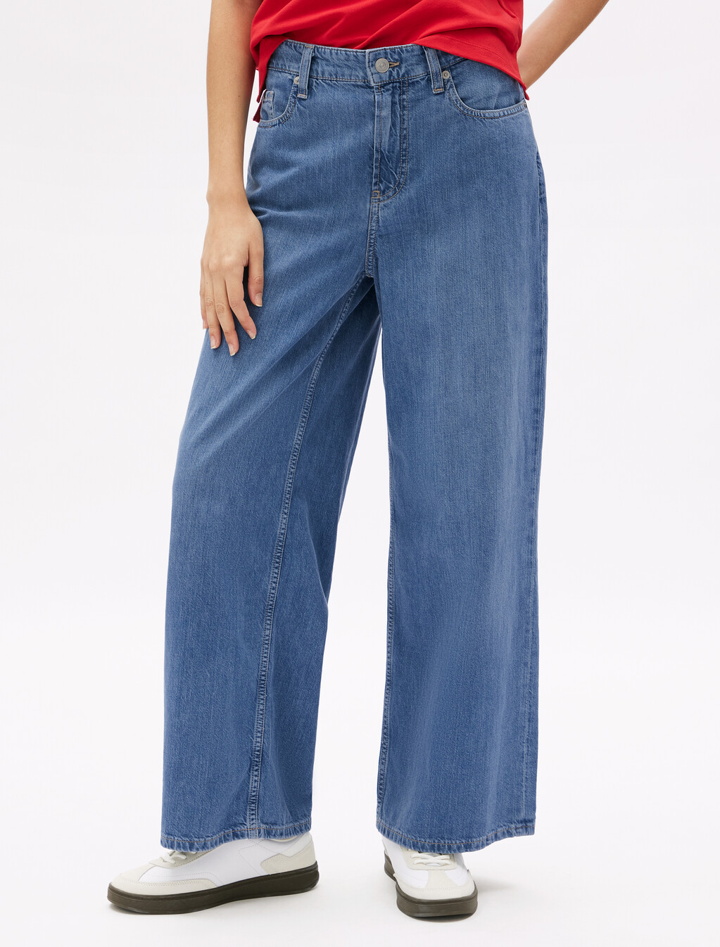 Asia Fit Elastic Waistband Wide Leg Jeans, Uma, hi-res