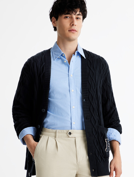 Cable Knit Letterman Applique Cardigan