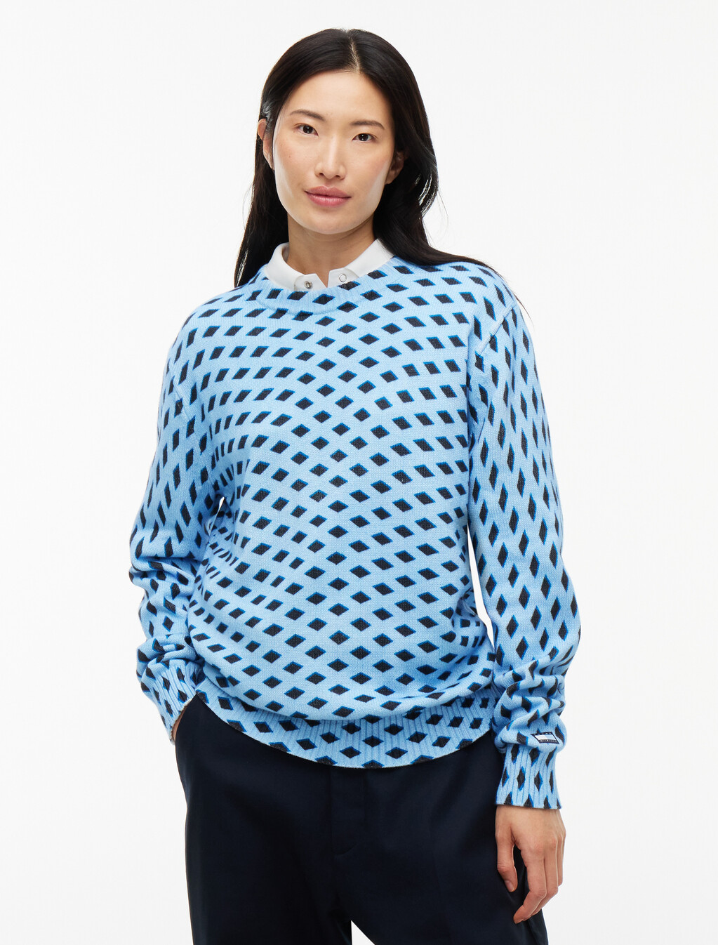 Check Regular Jumper, Well Water / Navy Blue, hi-res