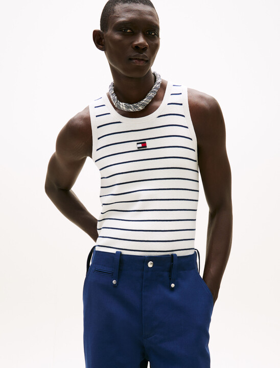 The Runway Collection Slim Vest With Cashmere, Ecru / Carbon Navy Stripe The Runway Collection Slim Vest With Cashmere