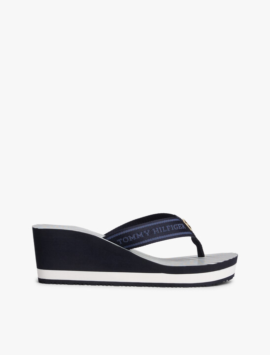Stripe Logo Webbing Wedge Flip-Flops