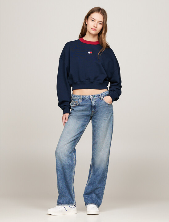 Oversized Cropped Contrast Neckline Sweatshirt