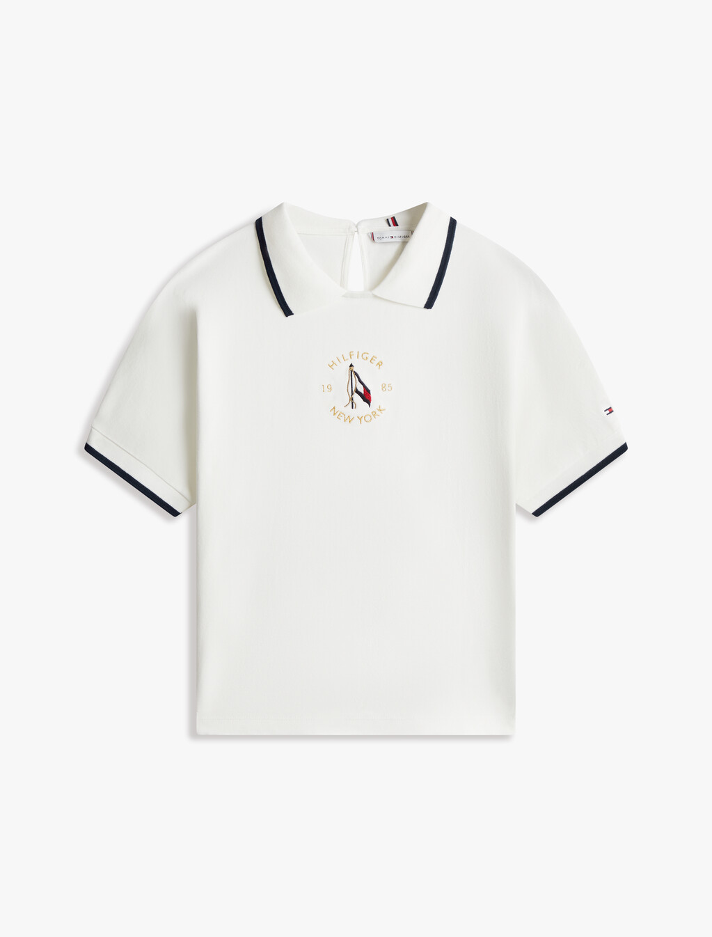 Motion Flag Embroidery Crewneck Polo, Ecru, hi-res