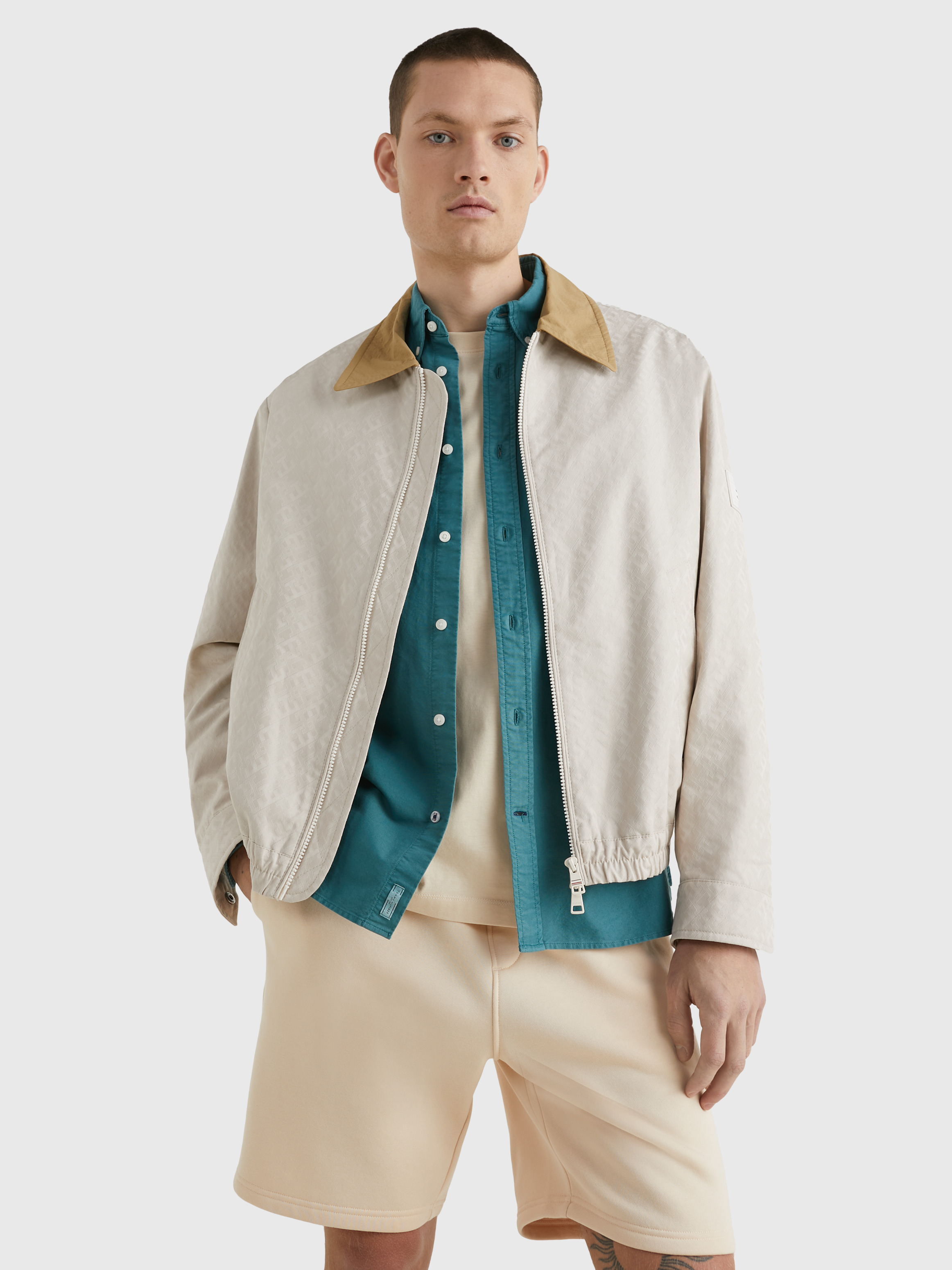 TH Monogram Contrast Collar Jacket, Monogram Weathered White, hi-res