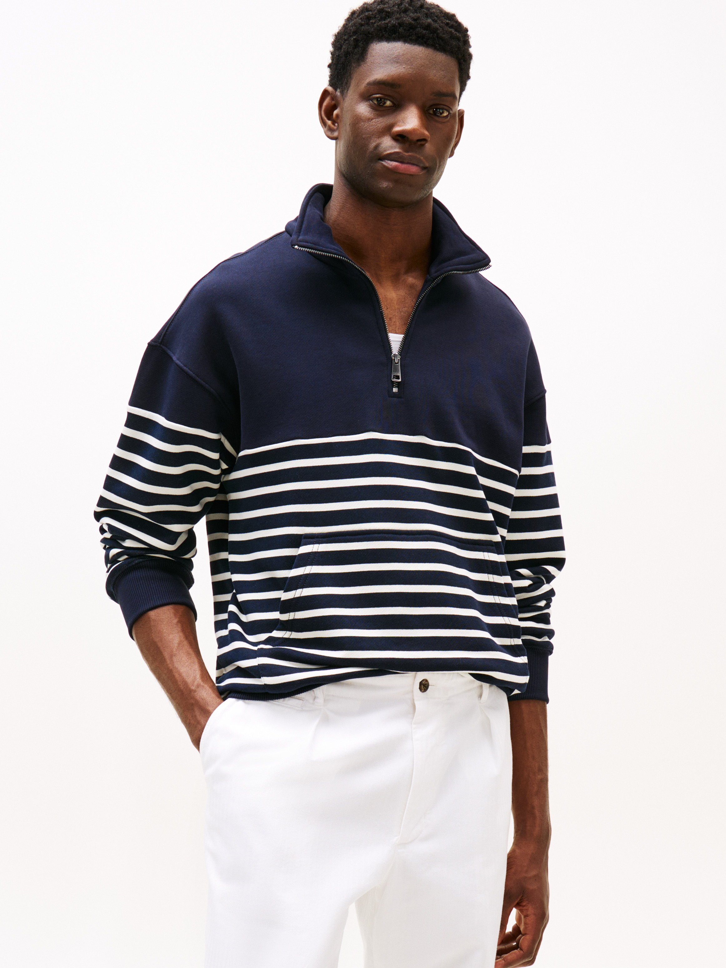 Stripe Half-Zip Relaxed Sweatshirt | blue | Tommy Hilfiger Malaysia