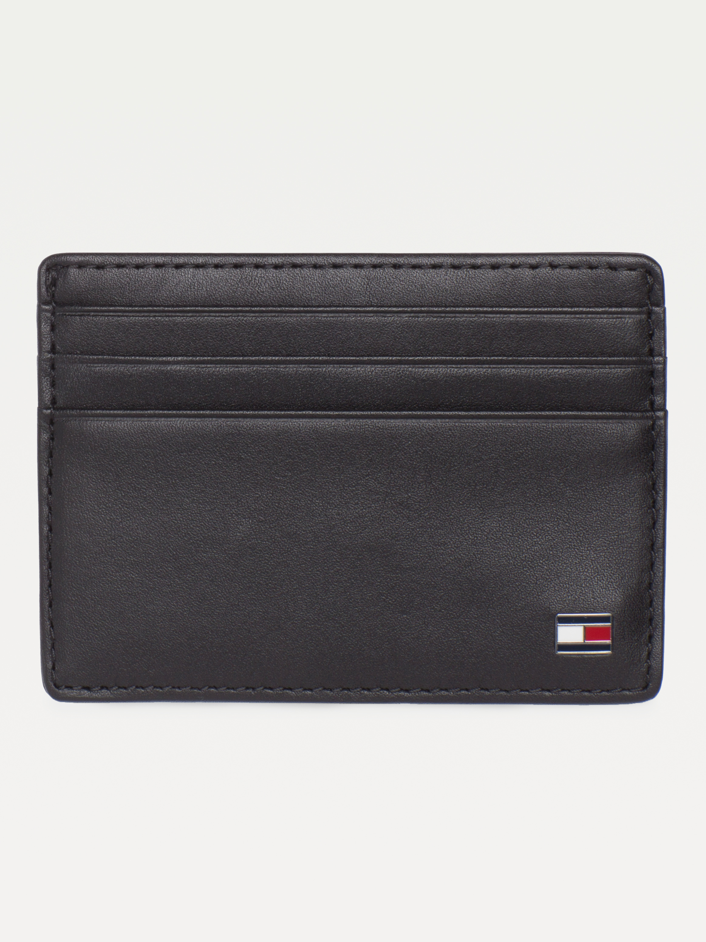 Embossed Logo Leather Card Holder, Black, hi-res