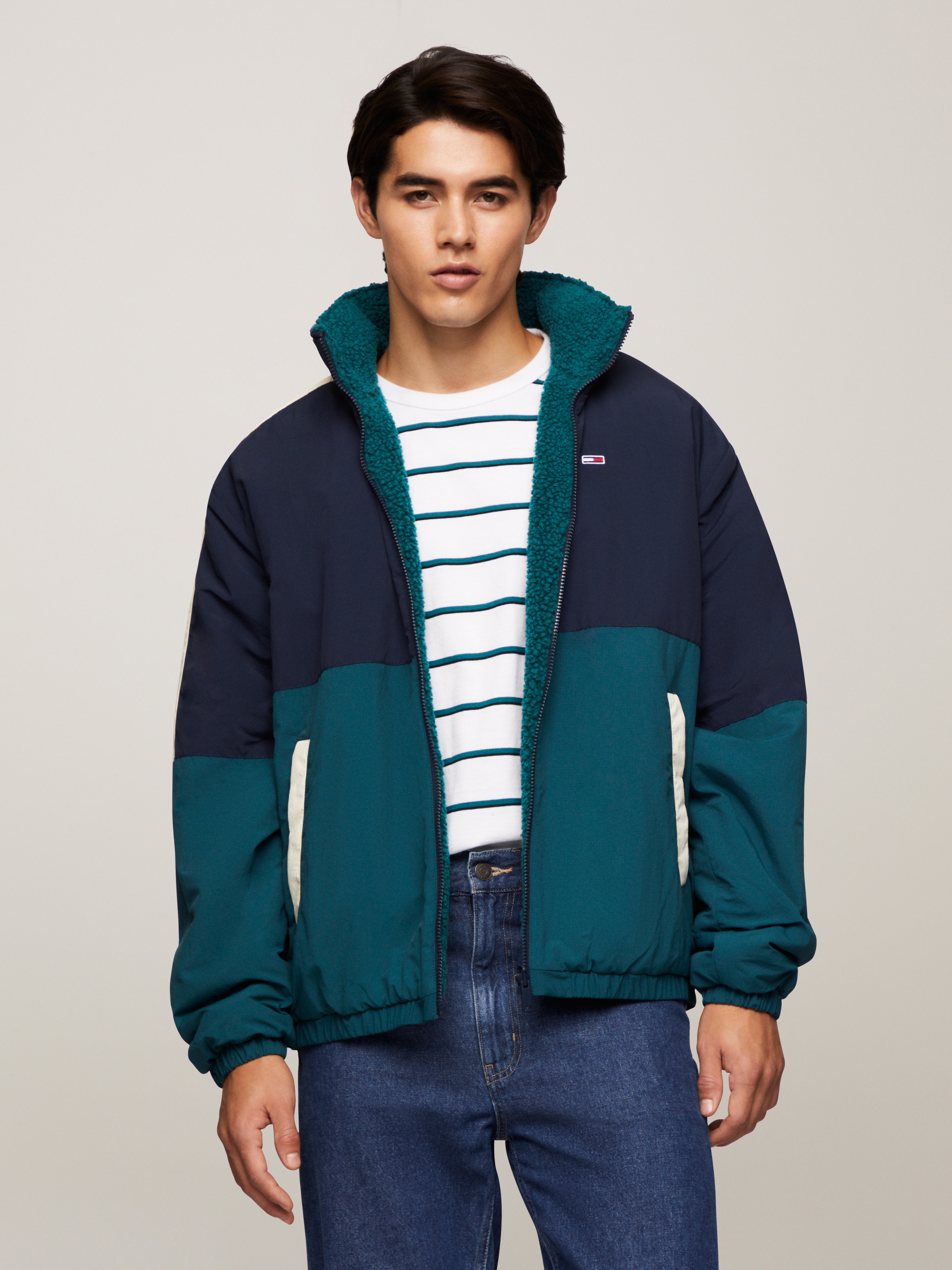 Reversible Teddy Fleece Jacket, Deep Seawater Multi, hi-res